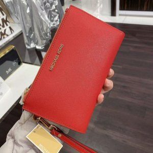 Michael Kors Large DoubleZip Wallet Wristlet Flame-NWT